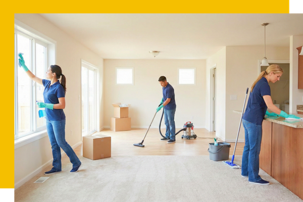 people cleaning out a house to prepare it for move out. 